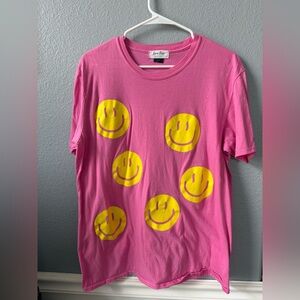 Pink T-Shirt with Yellow Smiley Faces -
